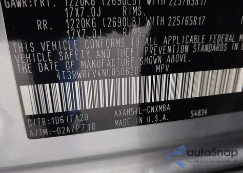 2022 Toyota Rav4 Hybrid Xle from USA, damaged, VIN 4T3RWRFV4NU050626